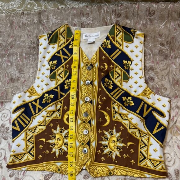 RARE Burberry Vintage Silk Vest  Incredibly Sun Celestial Print Sz 10 - Picture 8 of 16